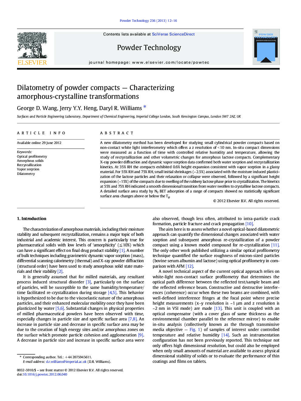 Dilatometry of powder compacts — Characterizing amorphous-crystalline transformations