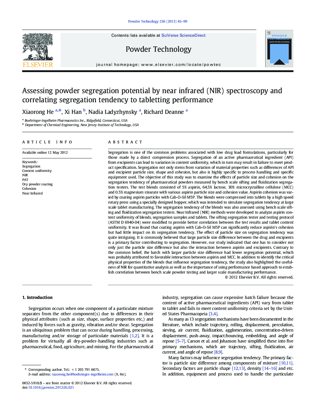 Assessing powder segregation potential by near infrared (NIR) spectroscopy and correlating segregation tendency to tabletting performance