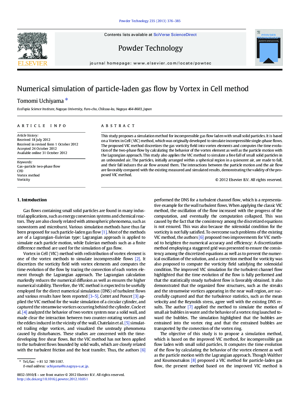 Numerical simulation of particle-laden gas flow by Vortex in Cell method