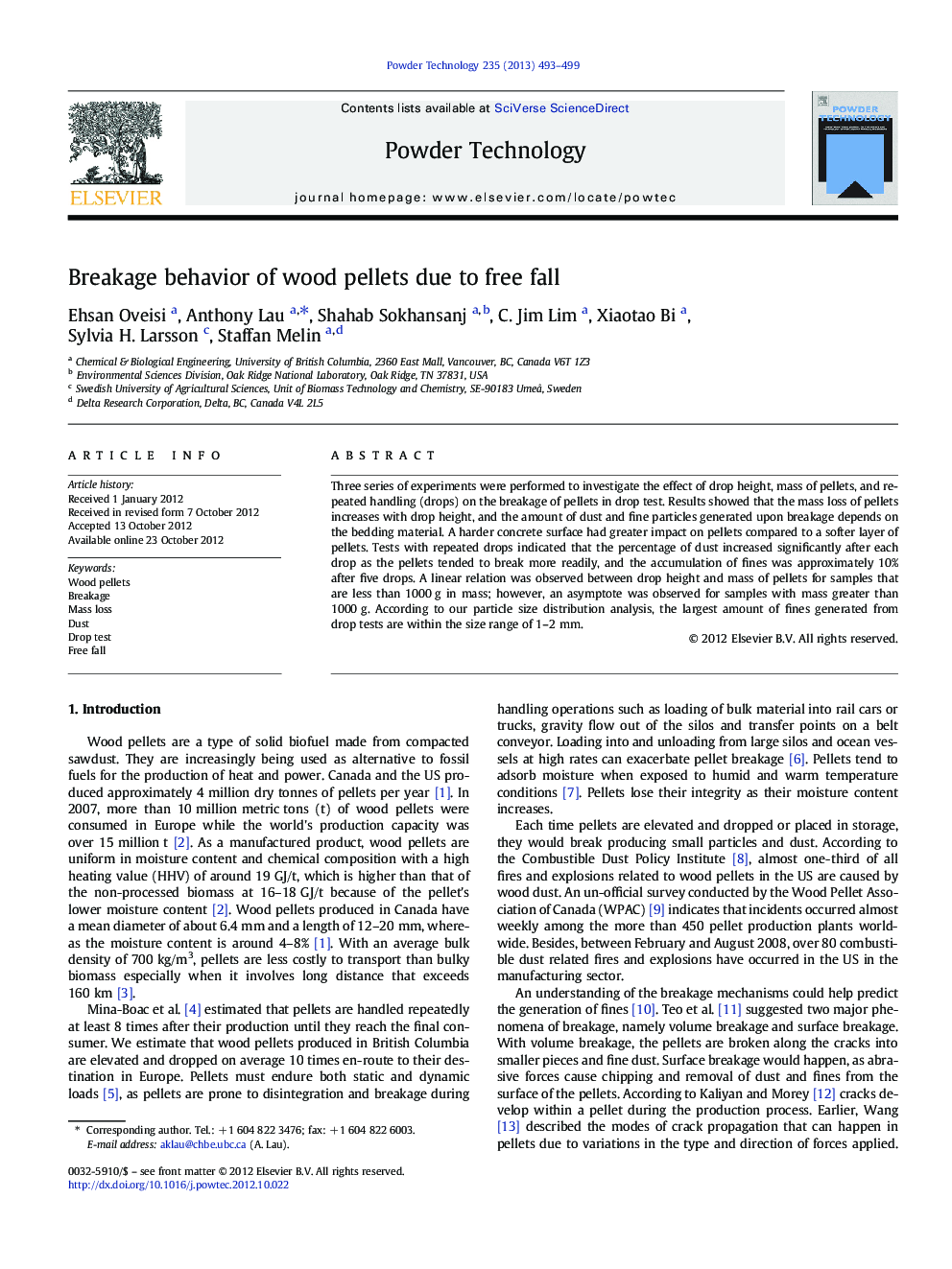 Breakage behavior of wood pellets due to free fall