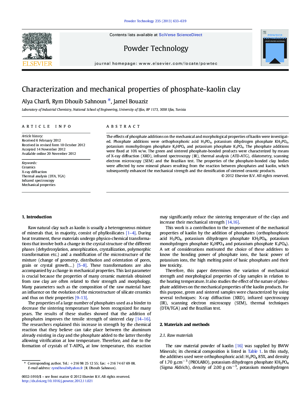 Characterization and mechanical properties of phosphate-kaolin clay