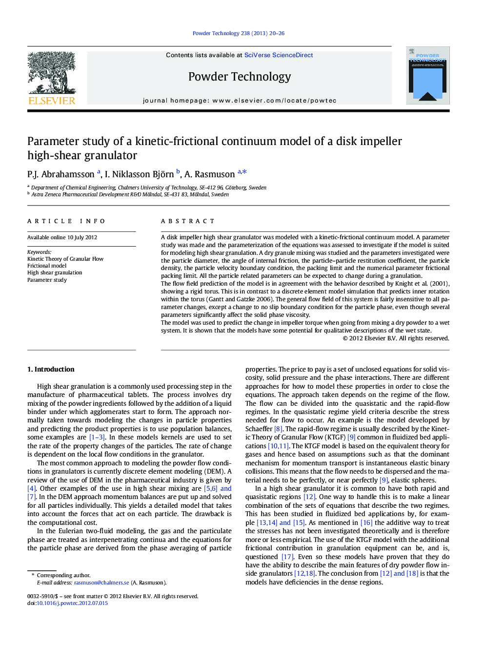 Parameter study of a kinetic-frictional continuum model of a disk impeller high-shear granulator