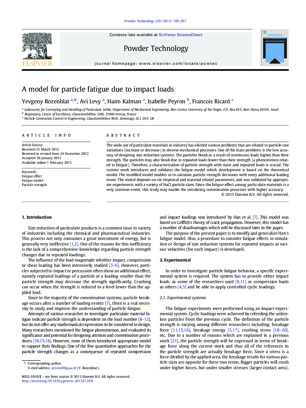 A model for particle fatigue due to impact loads