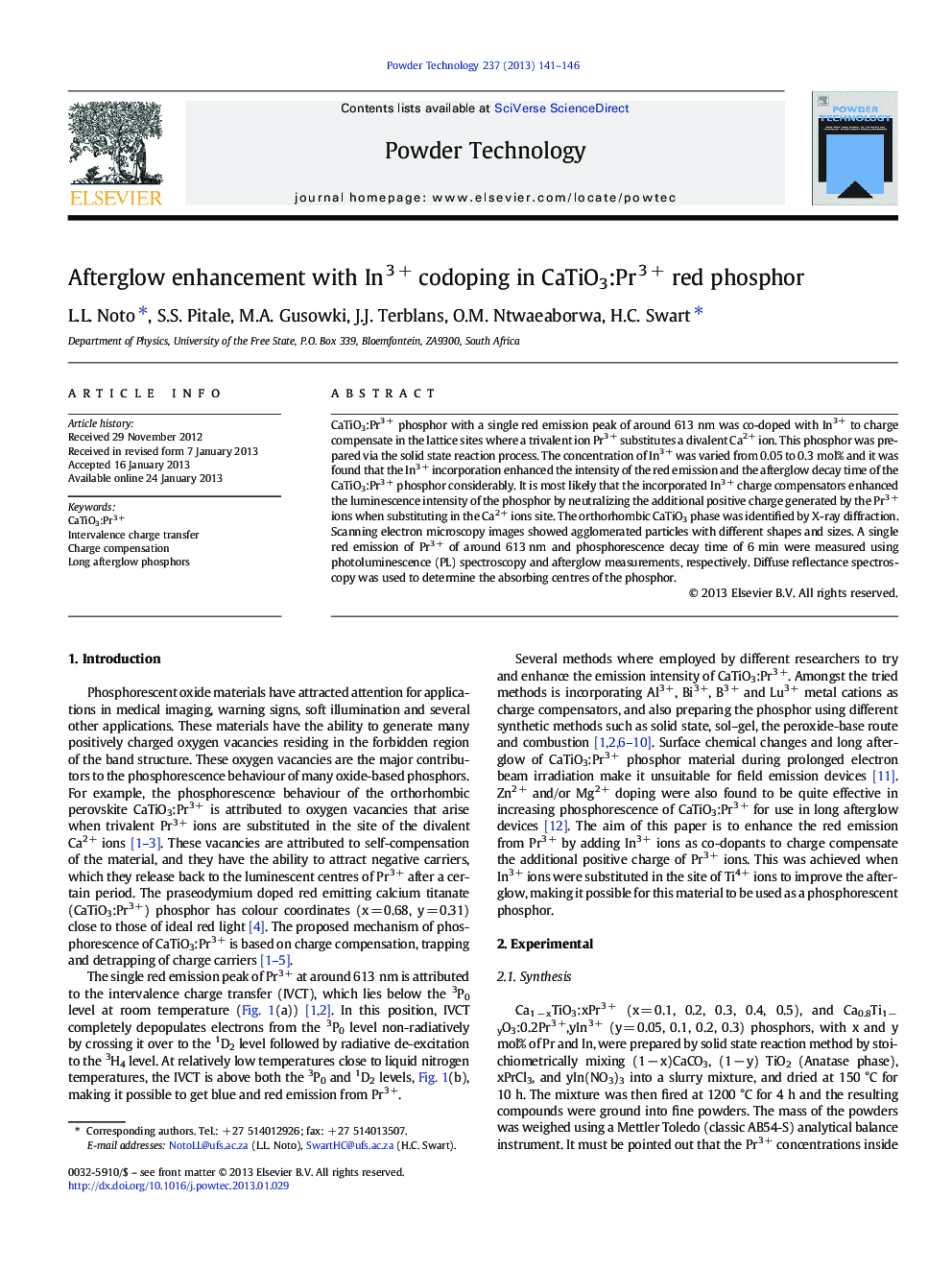 Afterglow enhancement with In3 + codoping in CaTiO3:Pr3 + red phosphor