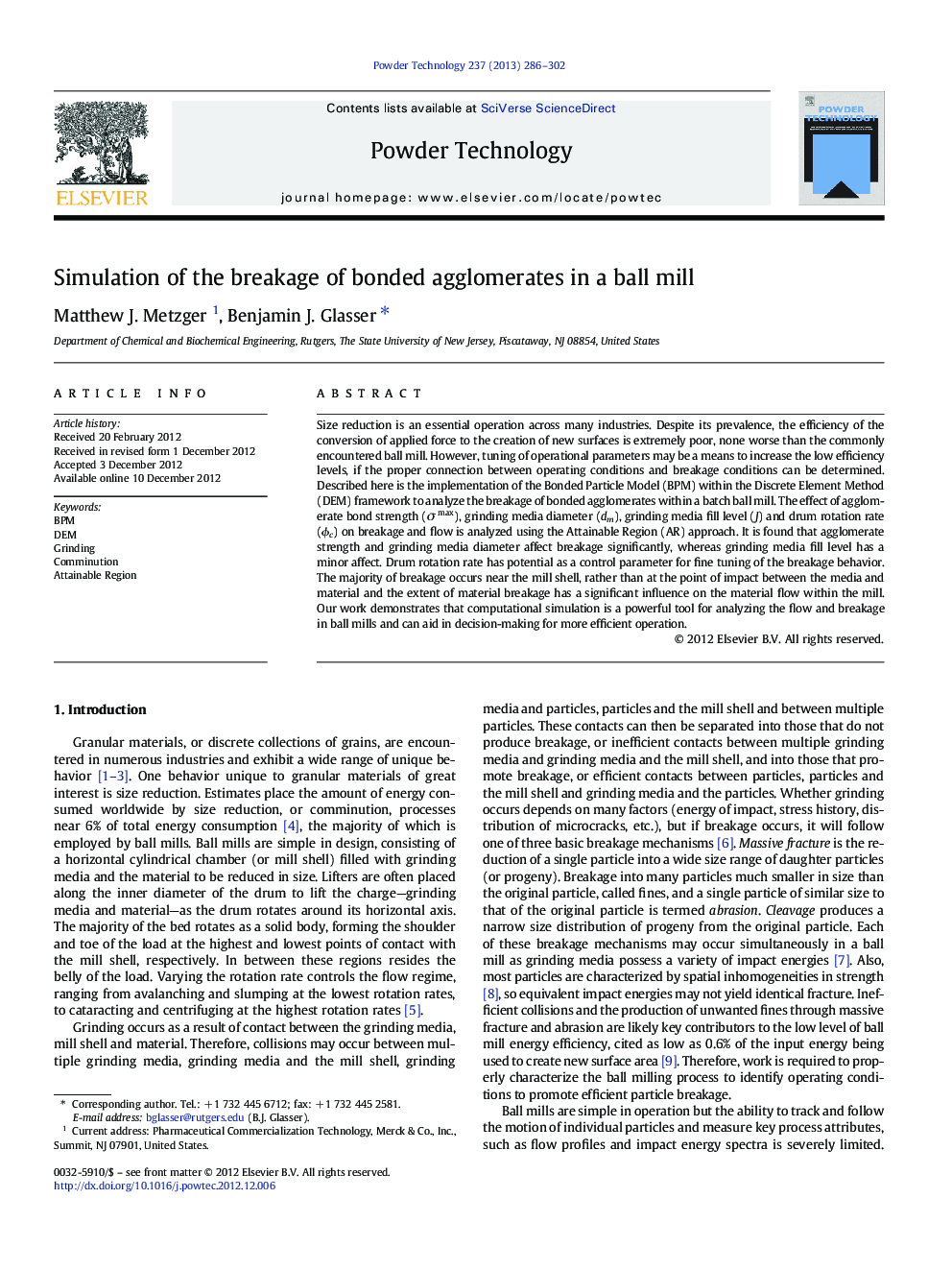 Simulation of the breakage of bonded agglomerates in a ball mill