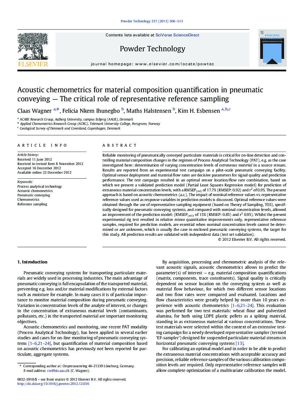 Acoustic chemometrics for material composition quantification in pneumatic conveying — The critical role of representative reference sampling