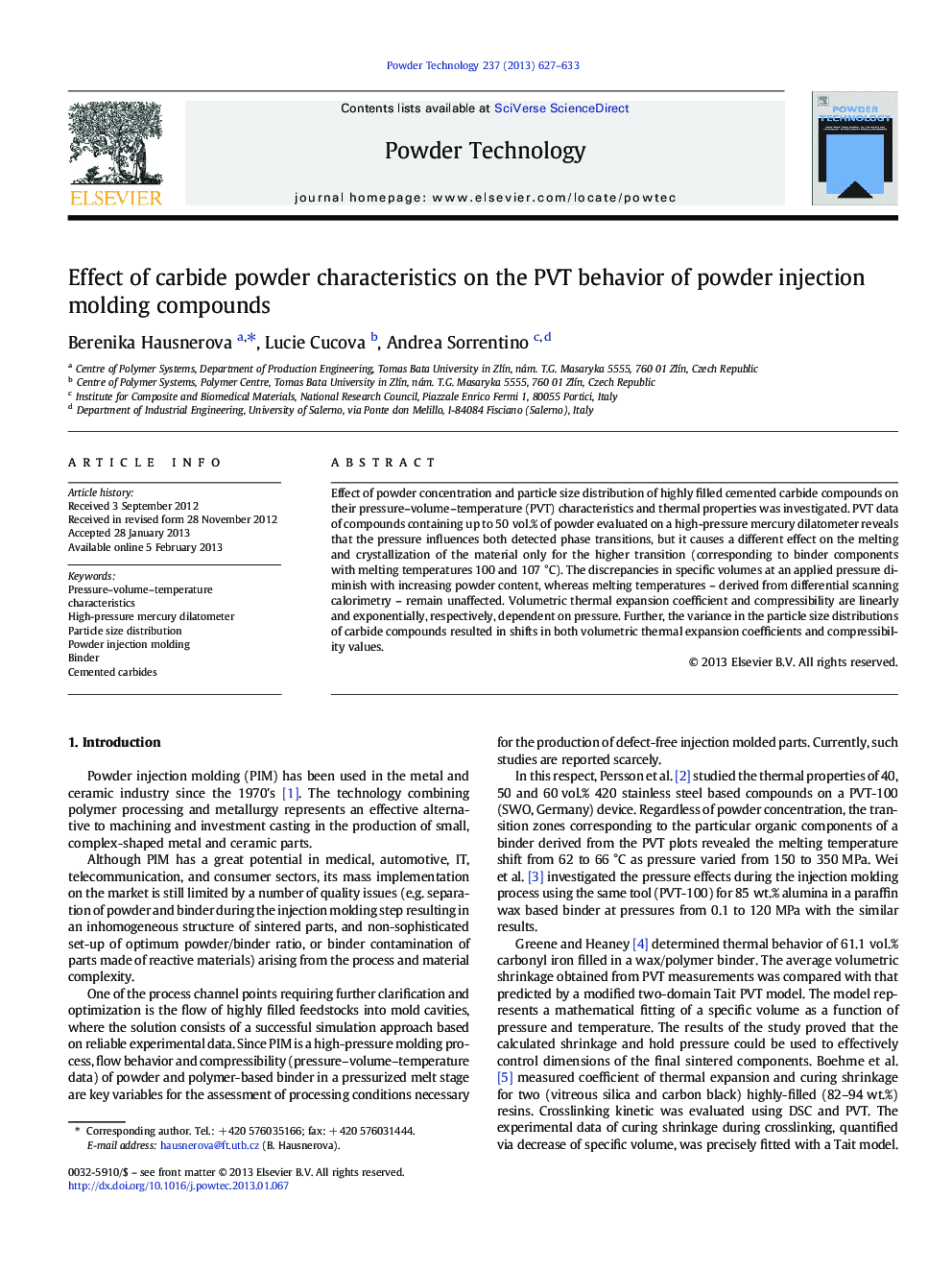 Effect of carbide powder characteristics on the PVT behavior of powder injection molding compounds