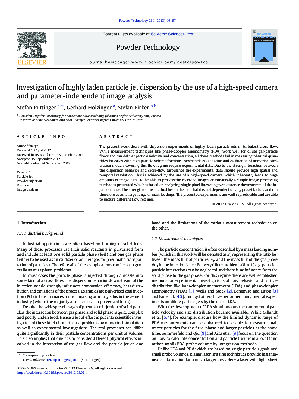 Investigation of highly laden particle jet dispersion by the use of a high-speed camera and parameter-independent image analysis