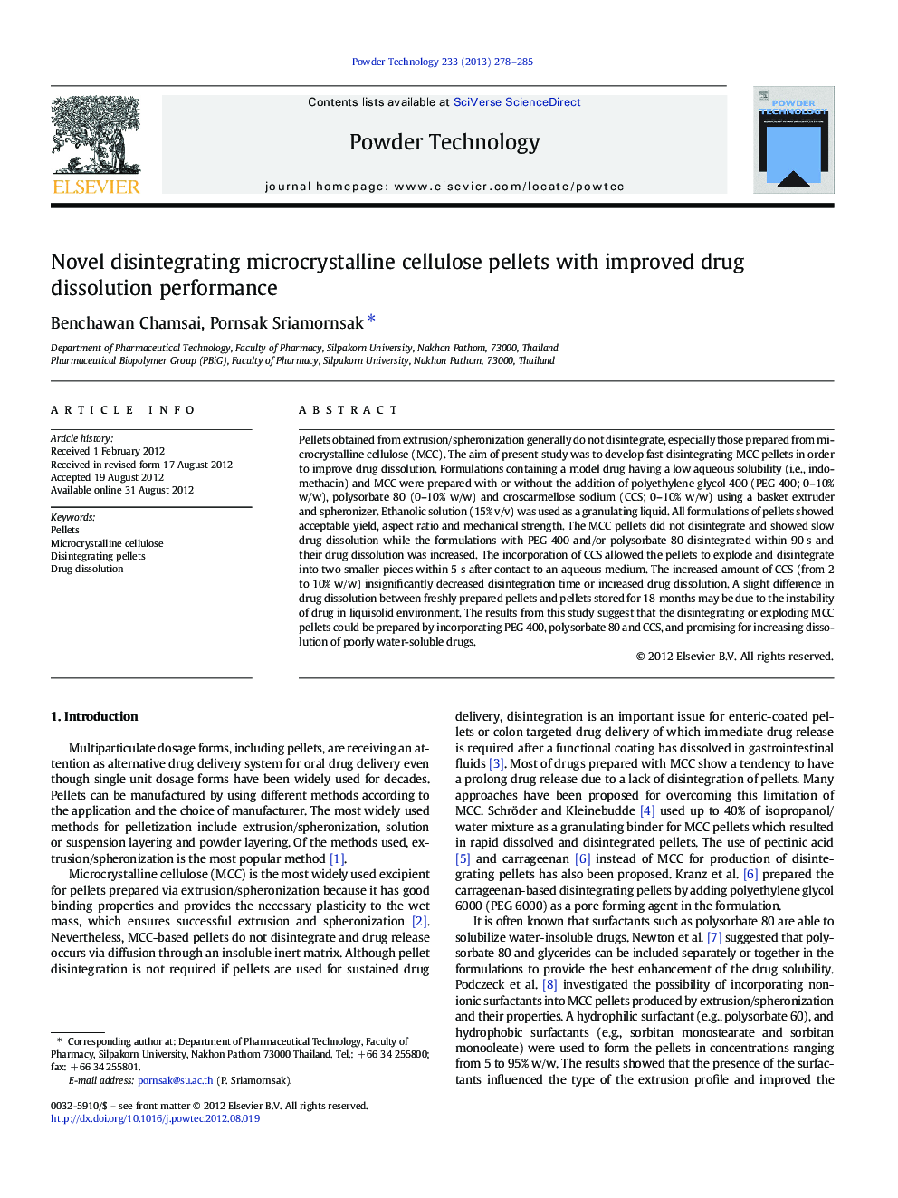 Novel disintegrating microcrystalline cellulose pellets with improved drug dissolution performance