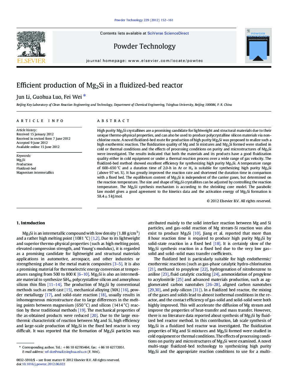 Efficient production of Mg2Si in a fluidized-bed reactor