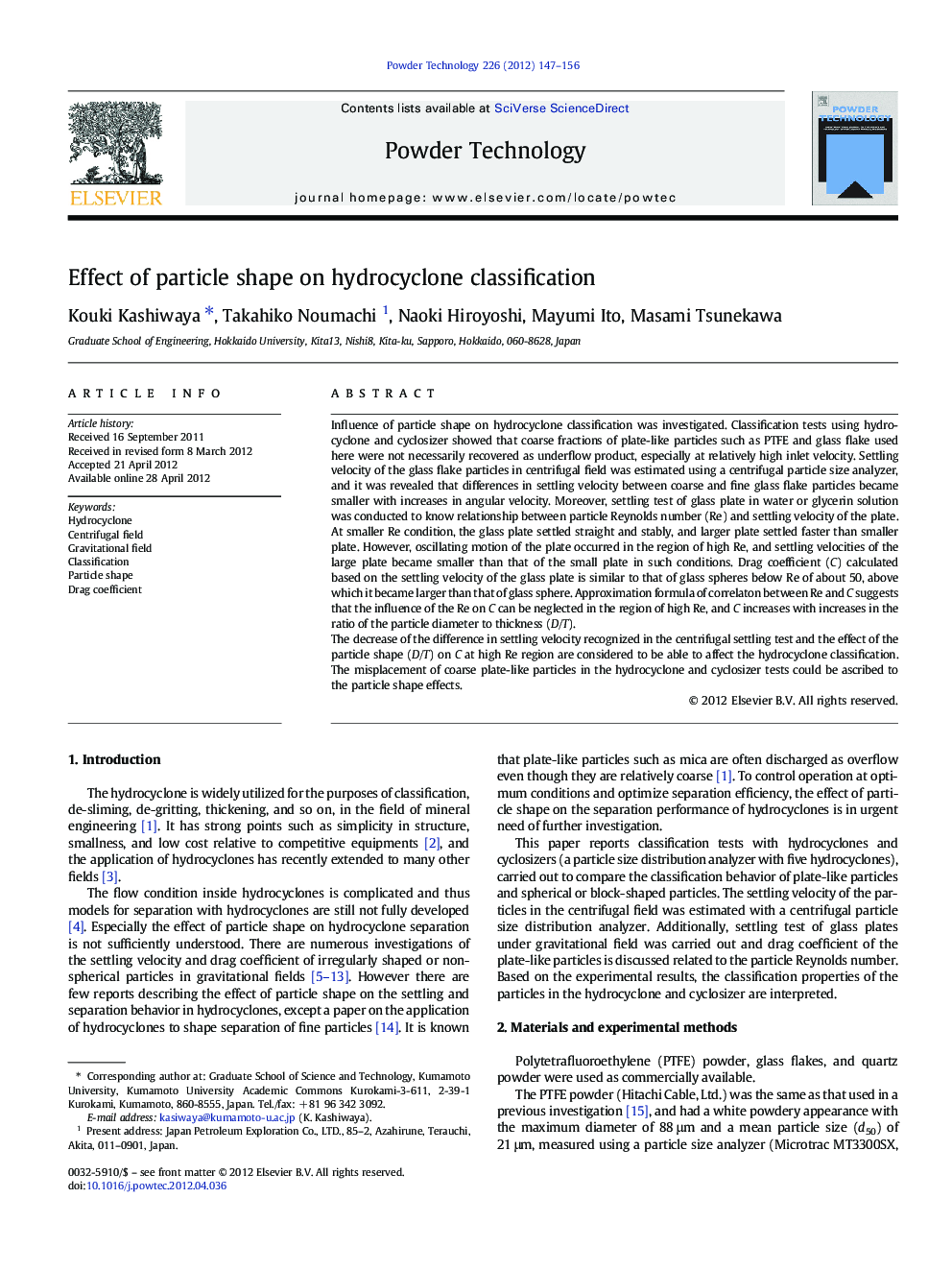 Effect of particle shape on hydrocyclone classification