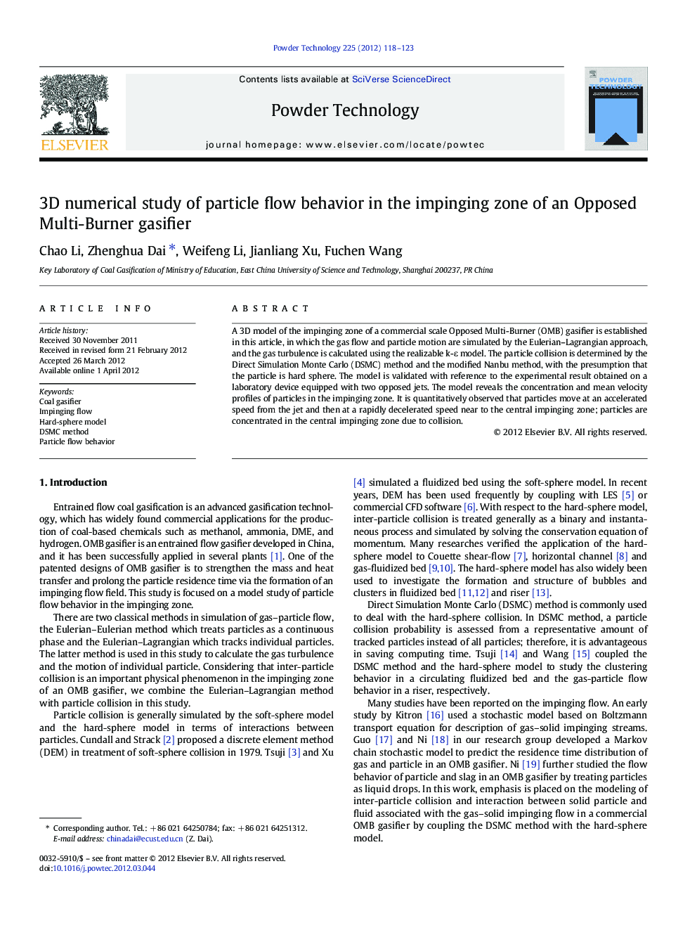 3D numerical study of particle flow behavior in the impinging zone of an Opposed Multi-Burner gasifier