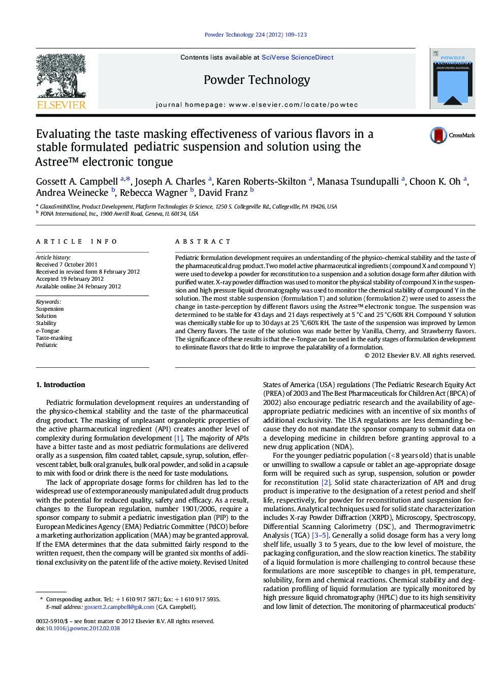 Evaluating the taste masking effectiveness of various flavors in a stable formulated pediatric suspension and solution using the Astree™ electronic tongue