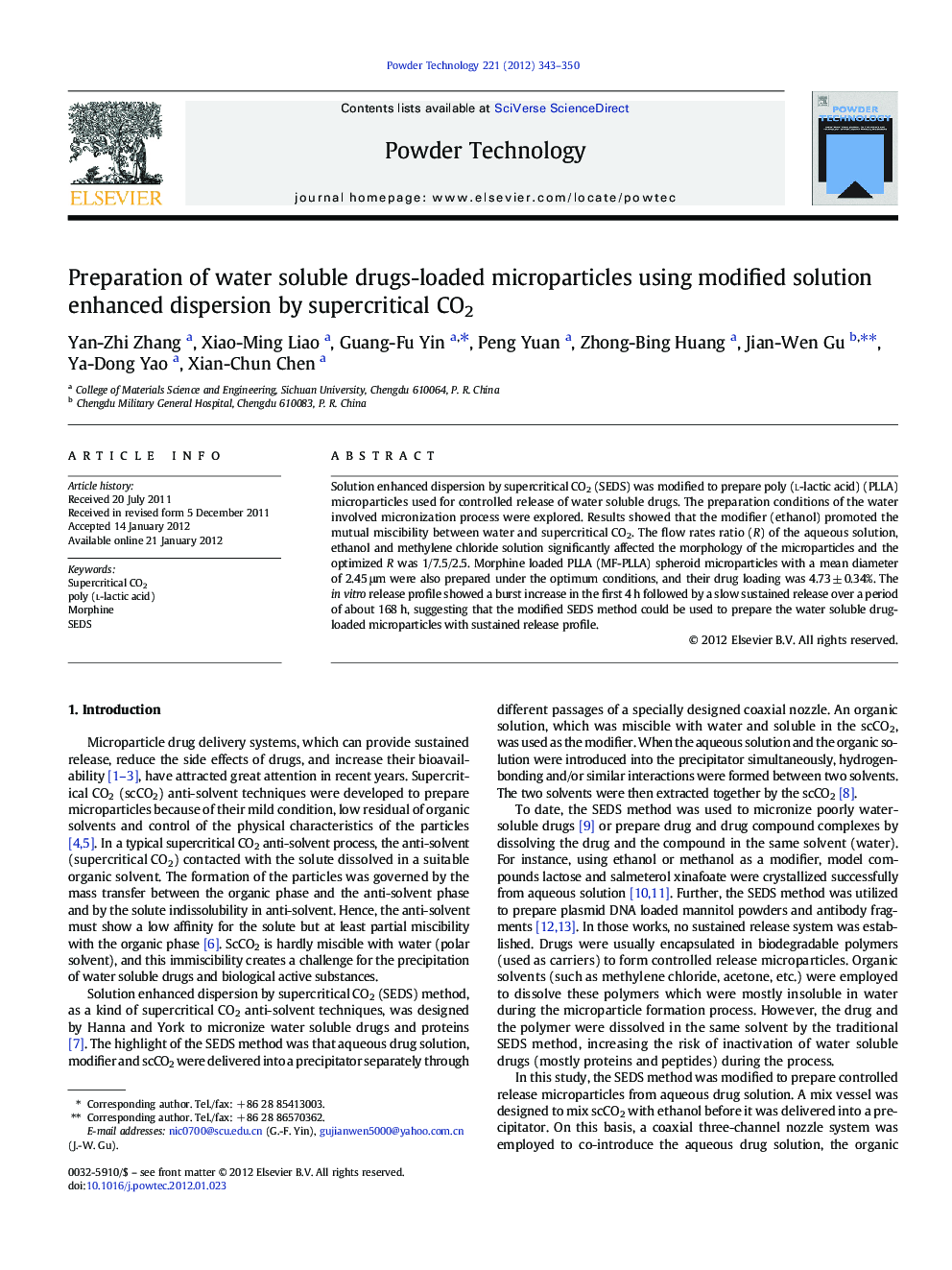 Preparation of water soluble drugs-loaded microparticles using modified solution enhanced dispersion by supercritical CO2