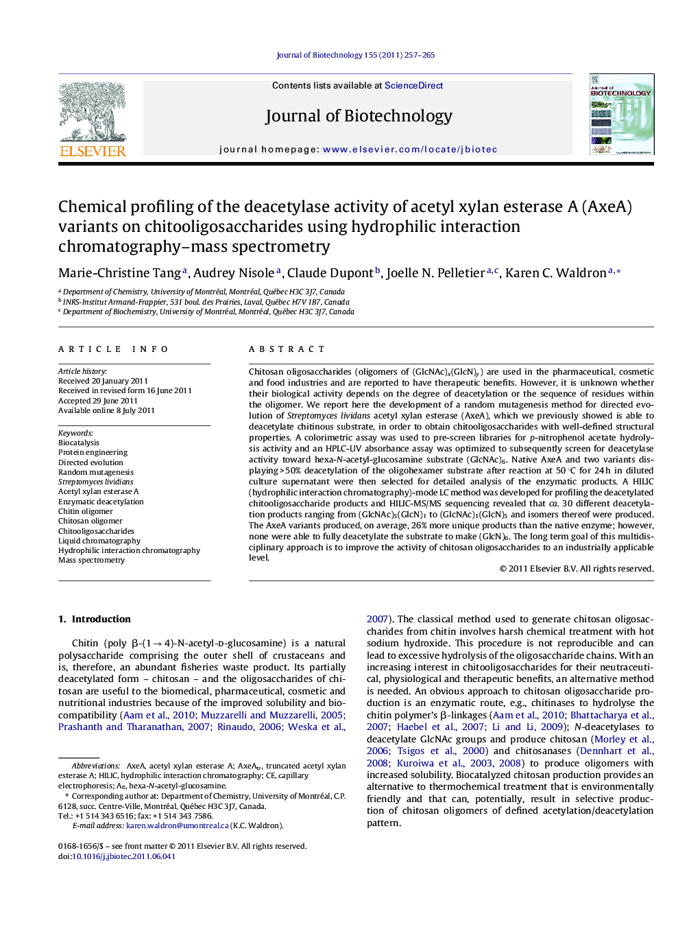 Chemical profiling of the deacetylase activity of acetyl xylan esterase A (AxeA) variants on chitooligosaccharides using hydrophilic interaction chromatography–mass spectrometry