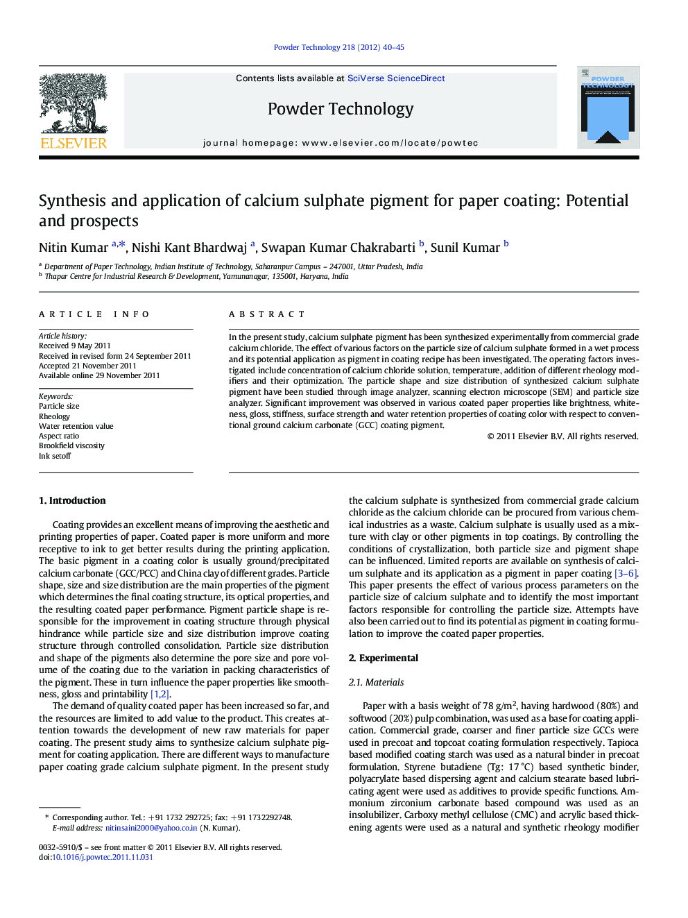 Synthesis and application of calcium sulphate pigment for paper coating: Potential and prospects