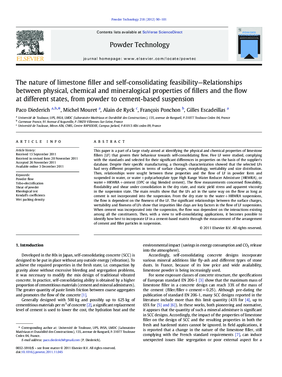 The nature of limestone filler and self-consolidating feasibility—Relationships between physical, chemical and mineralogical properties of fillers and the flow at different states, from powder to cement-based suspension