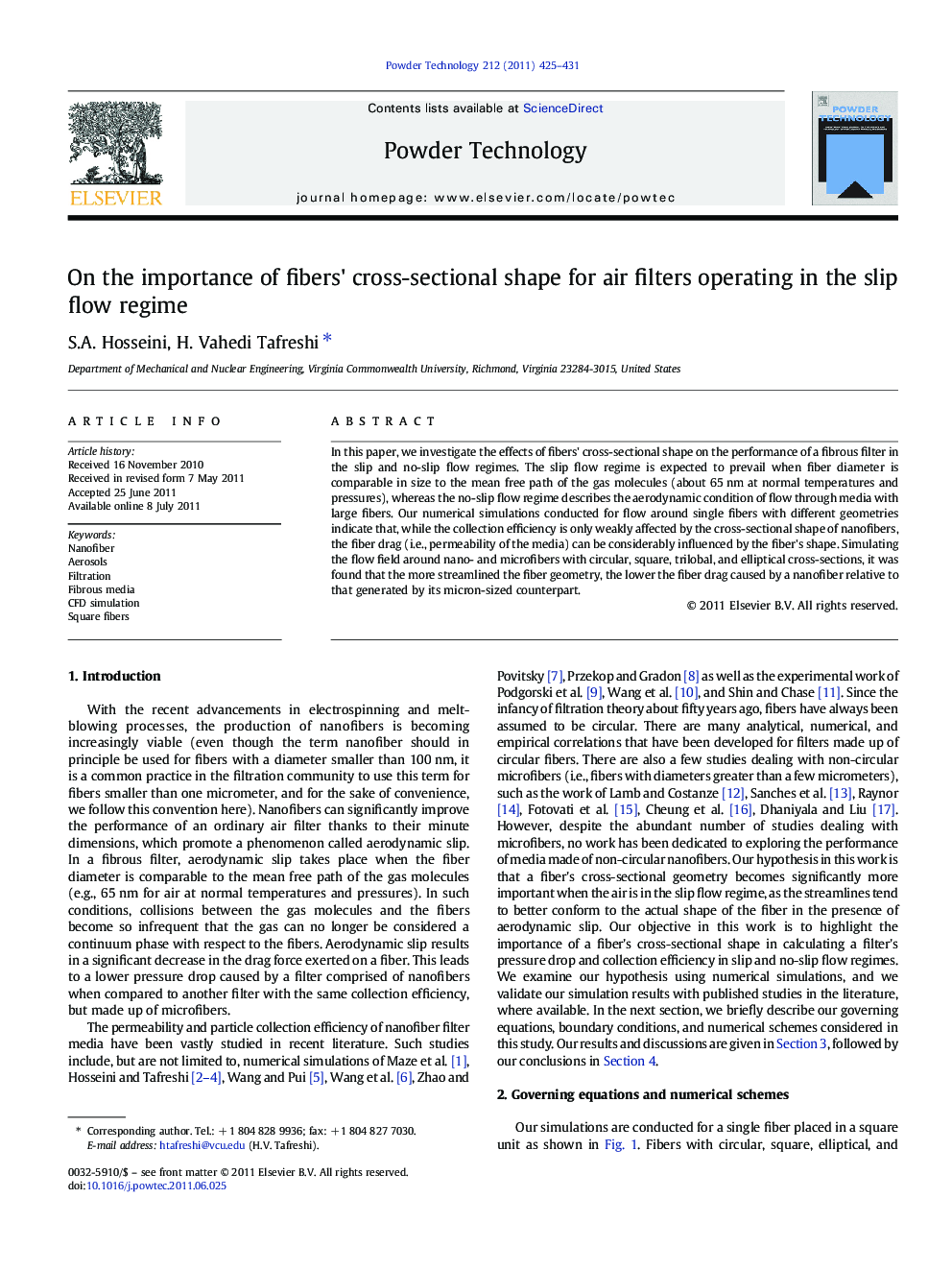 On the importance of fibers' cross-sectional shape for air filters operating in the slip flow regime