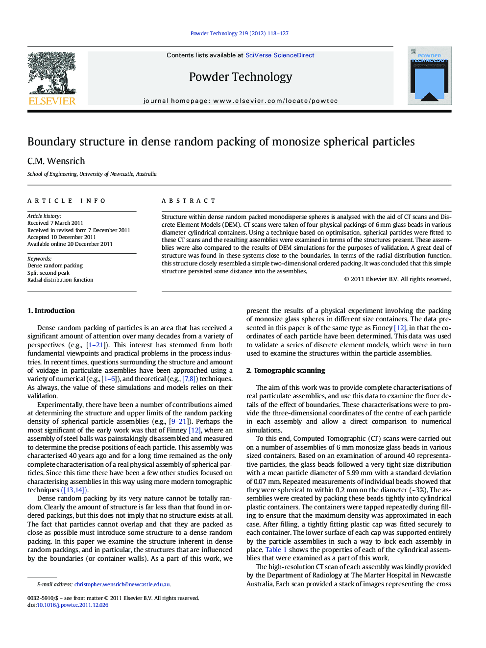 Boundary structure in dense random packing of monosize spherical particles