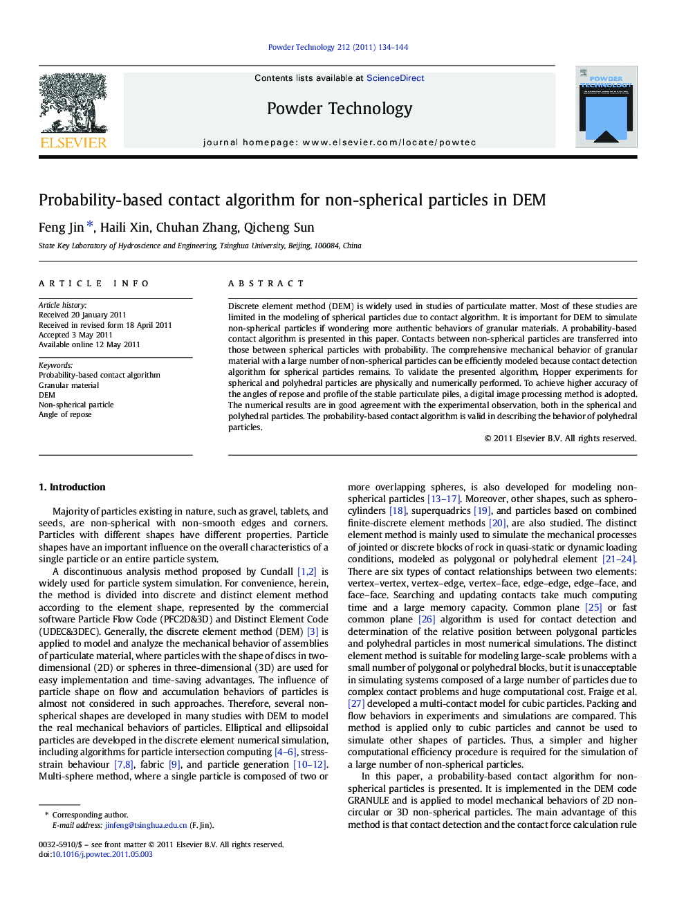 Probability-based contact algorithm for non-spherical particles in DEM