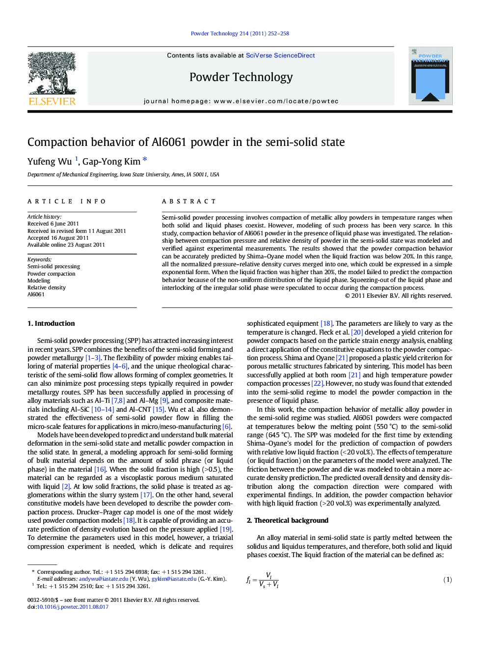 Compaction behavior of Al6061 powder in the semi-solid state