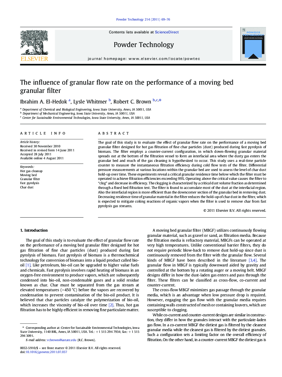 The influence of granular flow rate on the performance of a moving bed granular filter