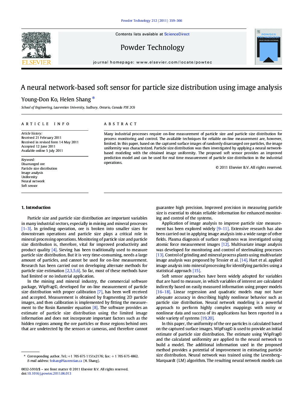 A neural network-based soft sensor for particle size distribution using image analysis