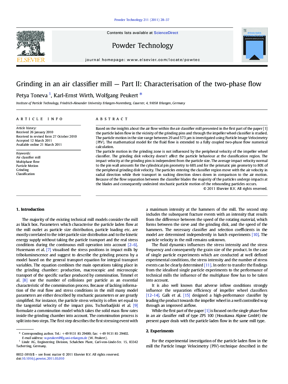 Grinding in an air classifier mill — Part II: Characterisation of the two-phase flow