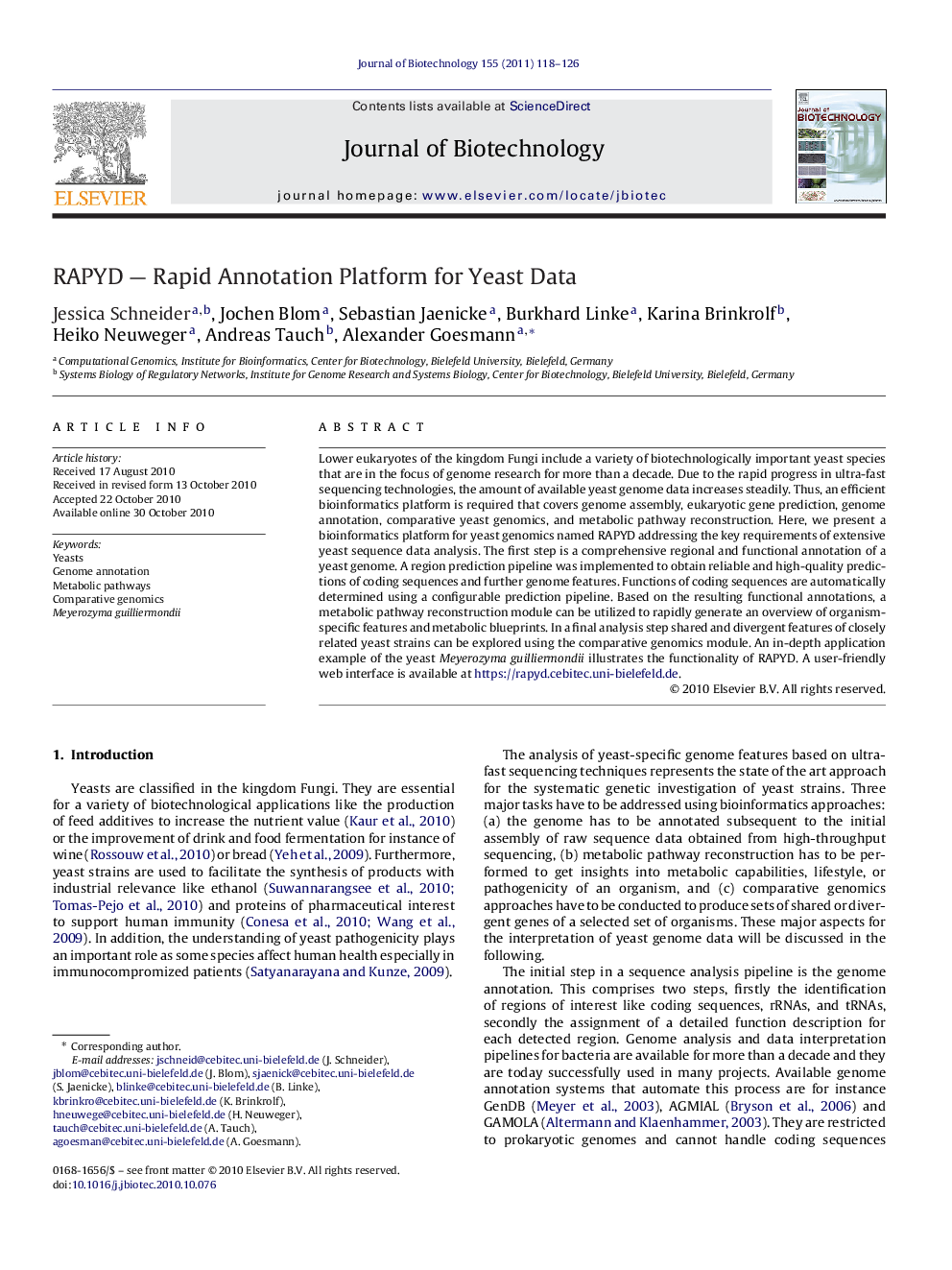 RAPYD — Rapid Annotation Platform for Yeast Data