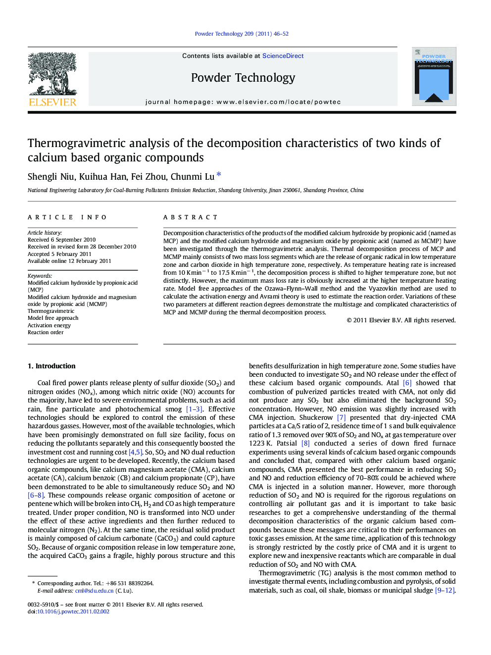 Thermogravimetric analysis of the decomposition characteristics of two kinds of calcium based organic compounds