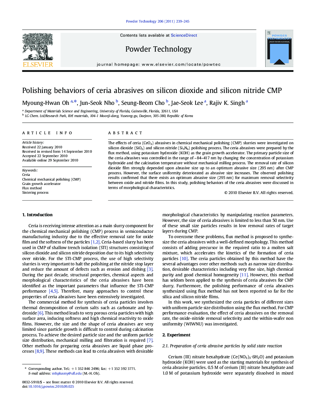 Polishing behaviors of ceria abrasives on silicon dioxide and silicon nitride CMP