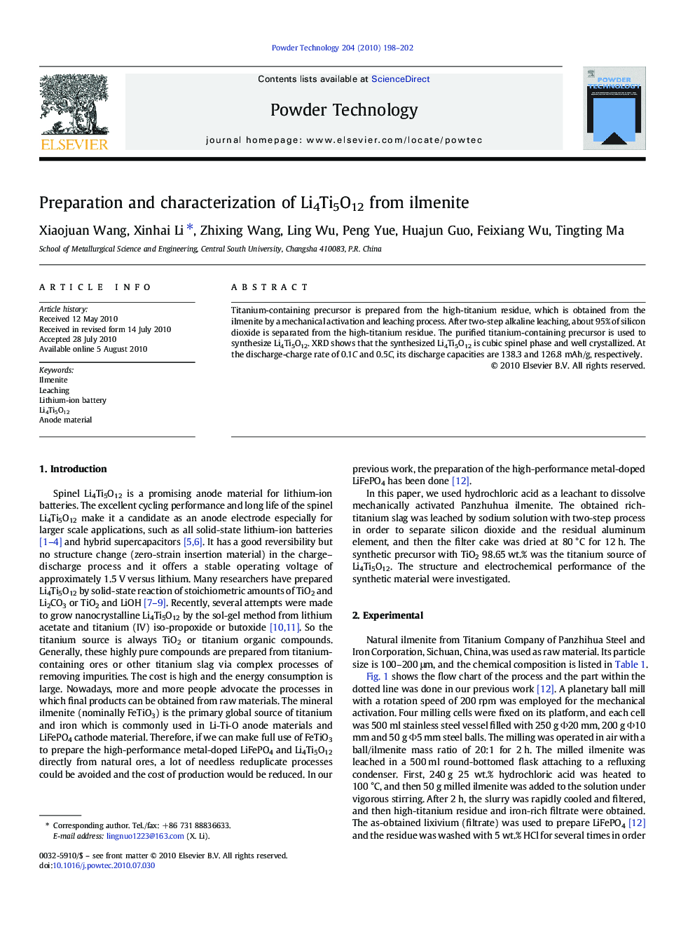 Preparation and characterization of Li4Ti5O12 from ilmenite