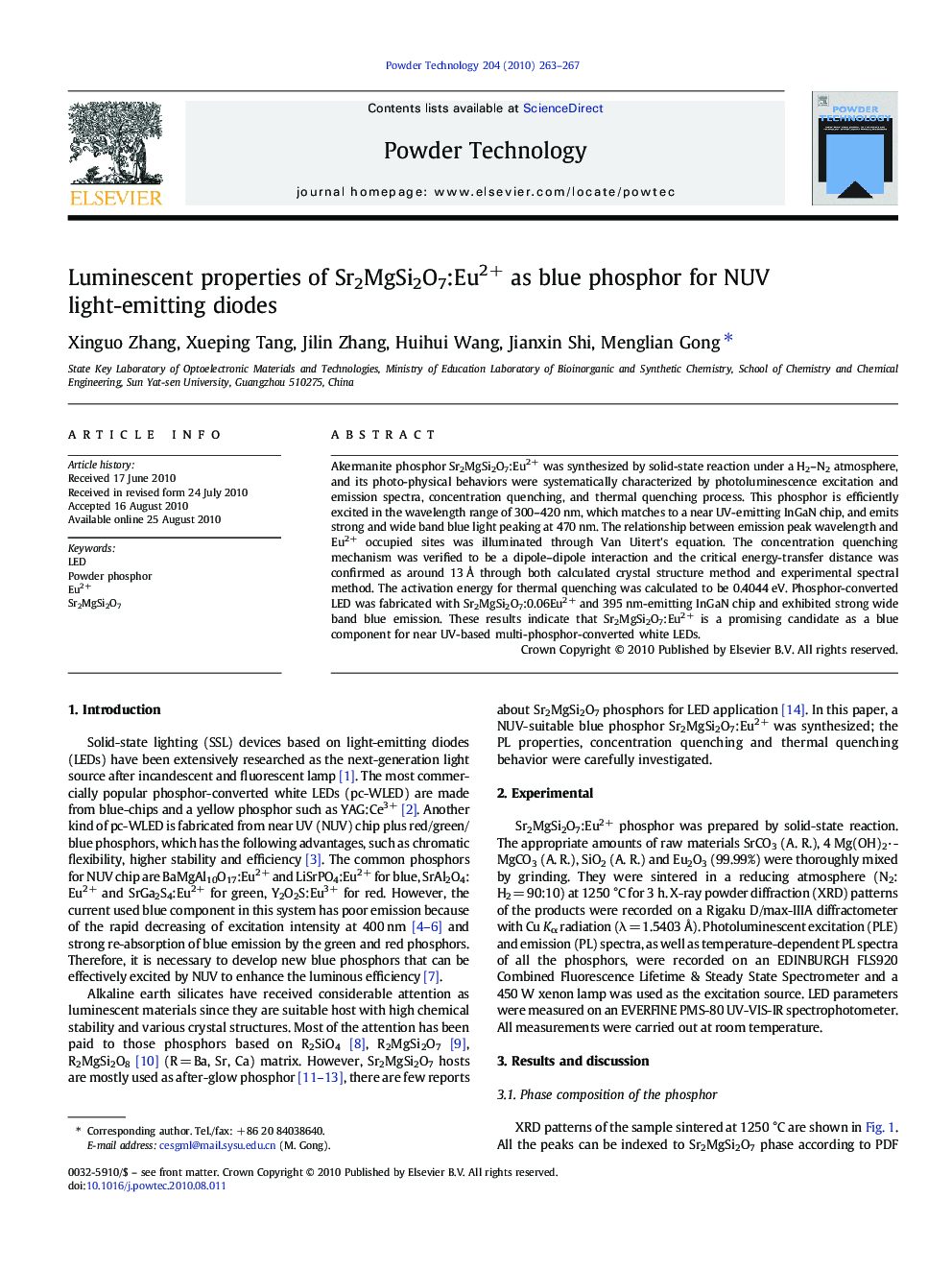 Luminescent properties of Sr2MgSi2O7:Eu2+ as blue phosphor for NUV light-emitting diodes