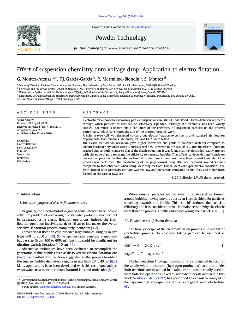 Effect of suspension chemistry onto voltage drop: Application to electro-flotation