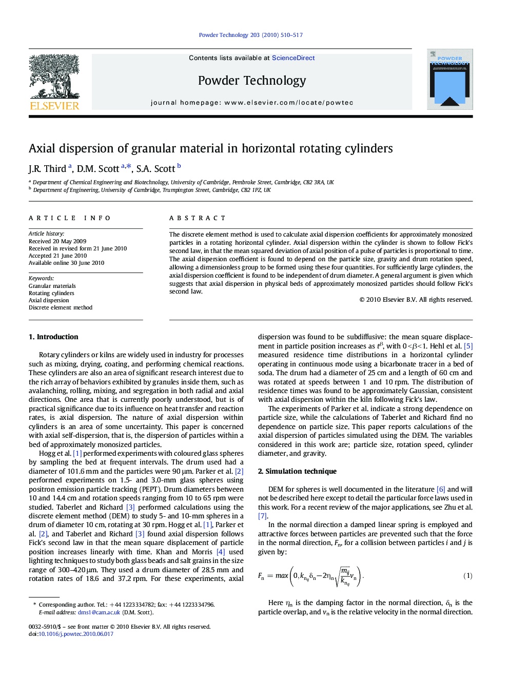 Axial dispersion of granular material in horizontal rotating cylinders