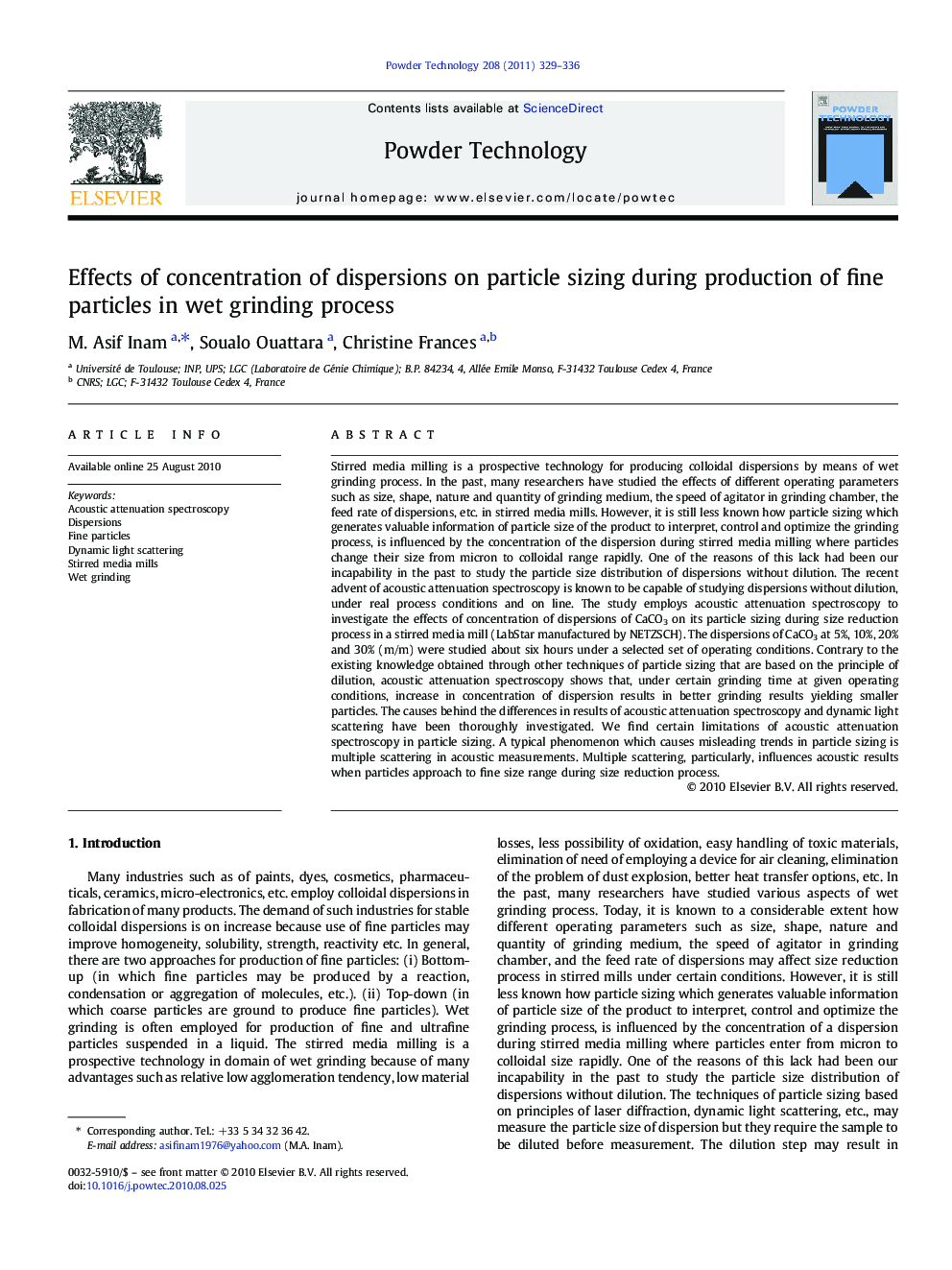 Effects of concentration of dispersions on particle sizing during production of fine particles in wet grinding process