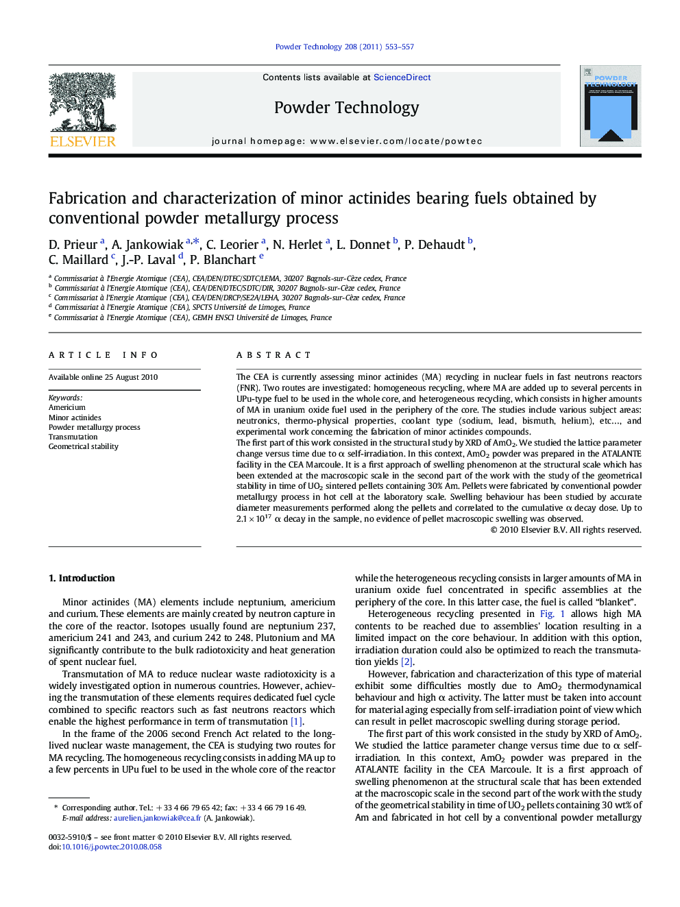 Fabrication and characterization of minor actinides bearing fuels obtained by conventional powder metallurgy process