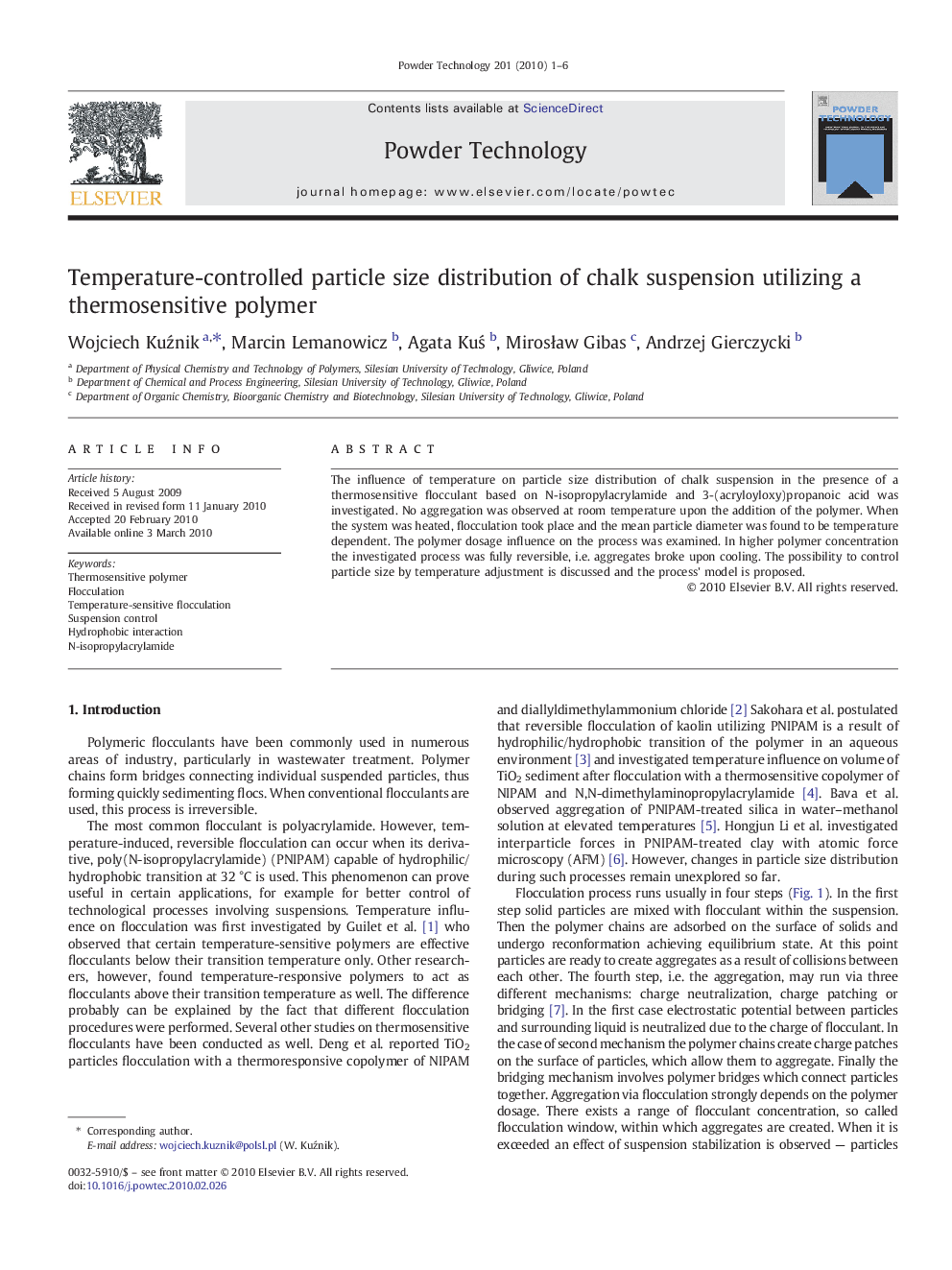 Temperature-controlled particle size distribution of chalk suspension utilizing a thermosensitive polymer