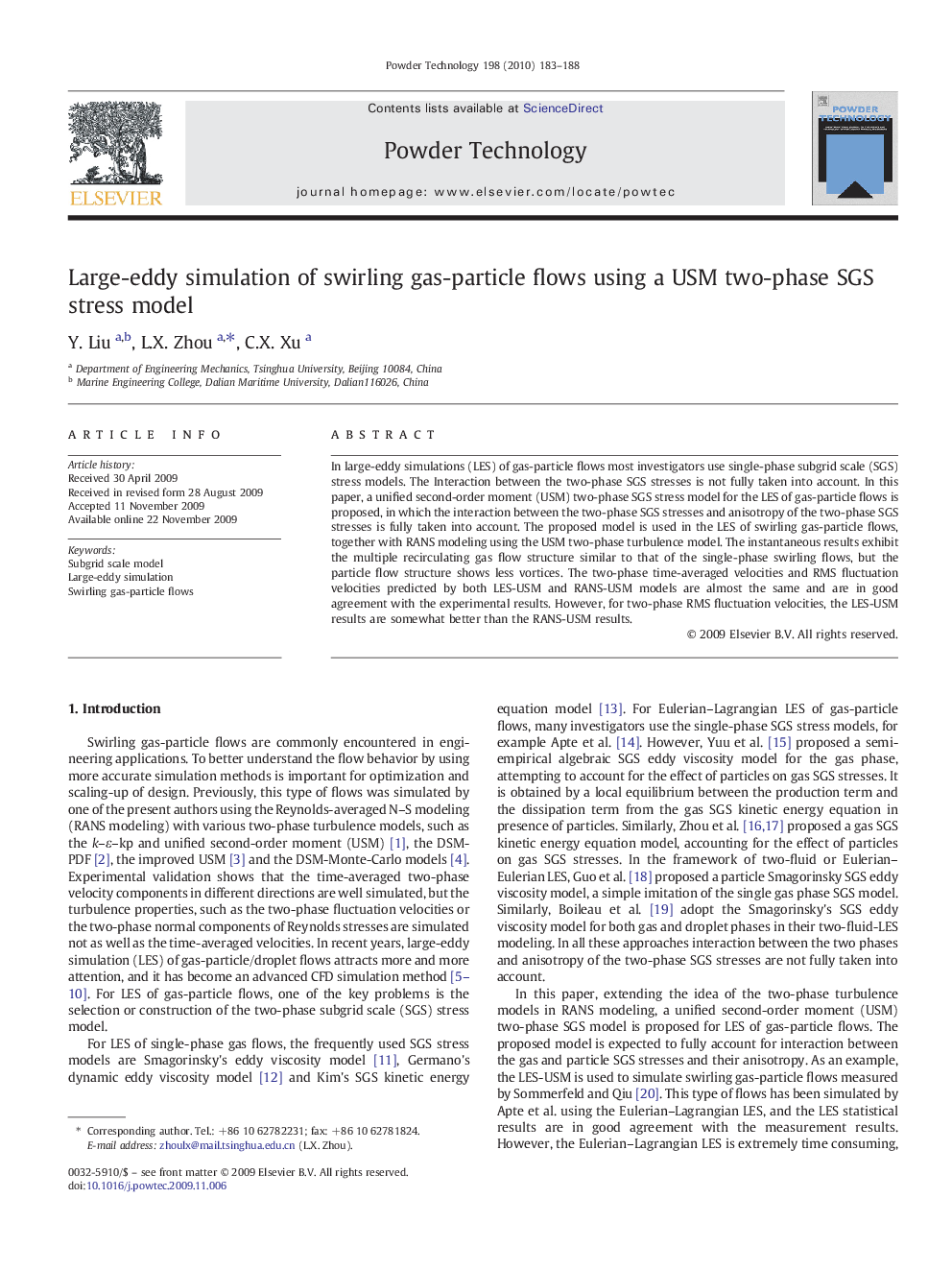 عکس صفحه اول مقاله: Large-eddy simulation of swirling gas-particle flows using a USM two-phase SGS stress model Large-eddy simulation of swirling gas-particle flows using a USM two-phase SGS stress model