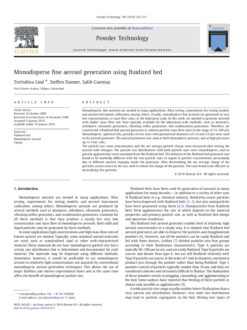 Monodisperse fine aerosol generation using fluidized bed