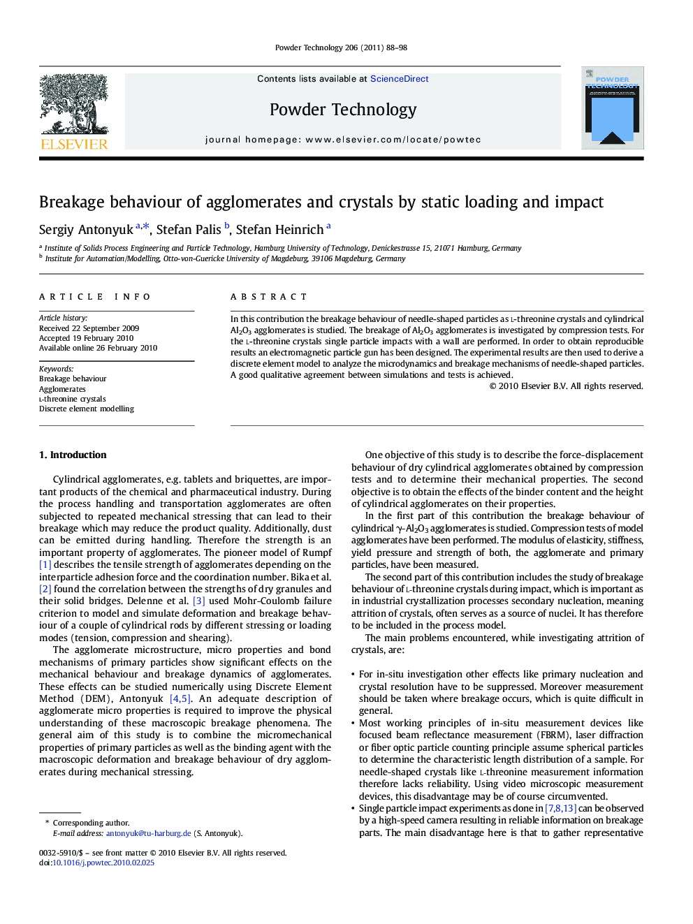 Breakage behaviour of agglomerates and crystals by static loading and impact