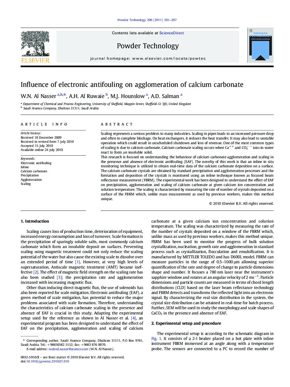 Influence of electronic antifouling on agglomeration of calcium carbonate