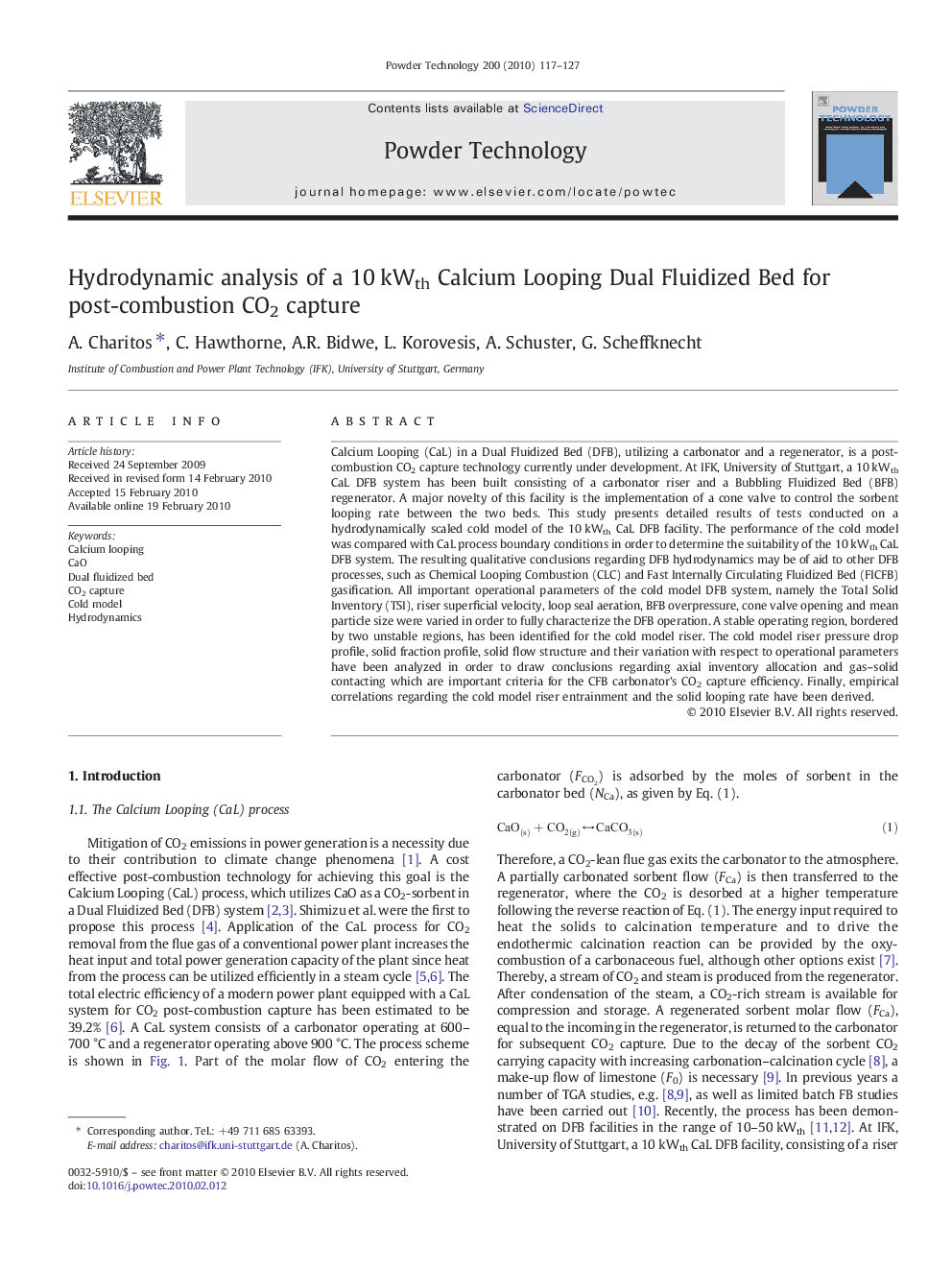 Hydrodynamic analysis of a 10 kWth Calcium Looping Dual Fluidized Bed for post-combustion CO2 capture