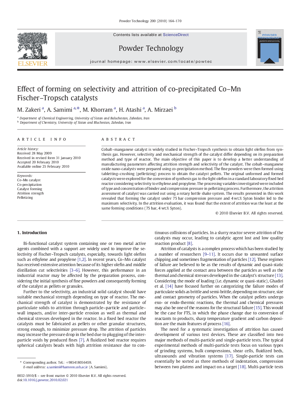 Effect of forming on selectivity and attrition of co-precipitated Co–Mn Fischer–Tropsch catalysts