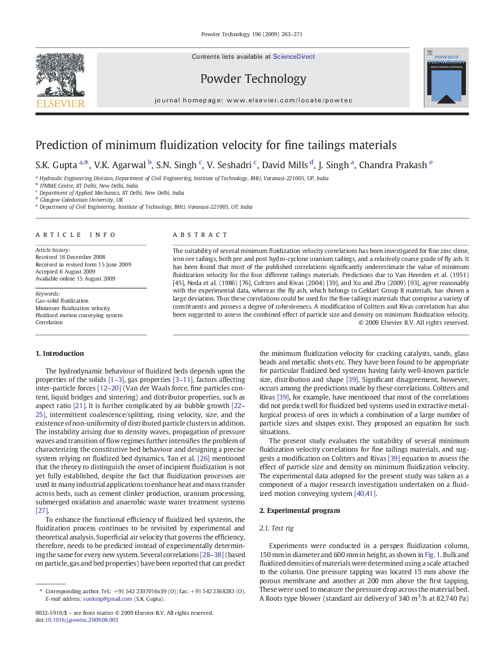 Prediction of minimum fluidization velocity for fine tailings materials