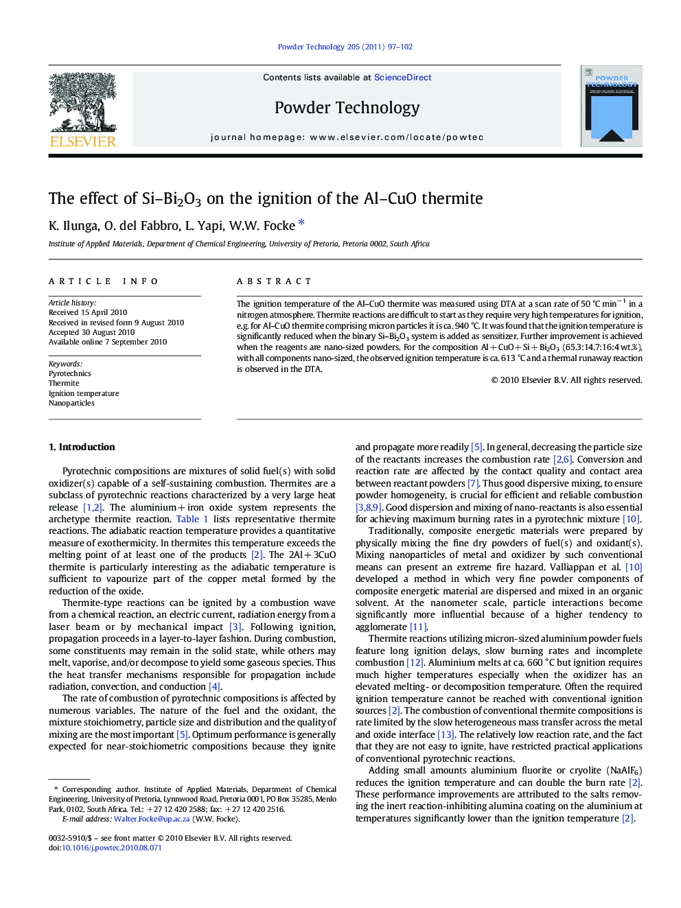 The effect of Si–Bi2O3 on the ignition of the Al–CuO thermite