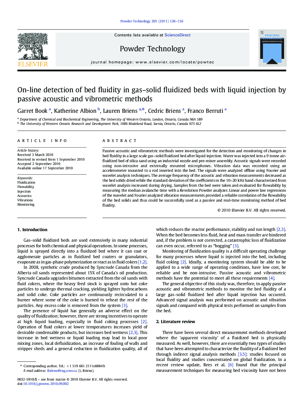 On-line detection of bed fluidity in gas–solid fluidized beds with liquid injection by passive acoustic and vibrometric methods