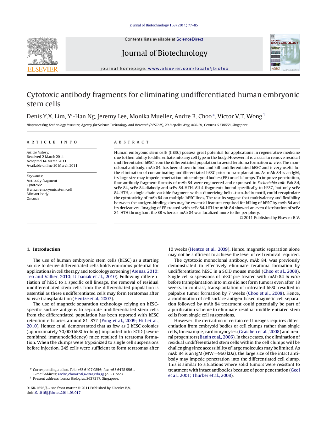 Cytotoxic antibody fragments for eliminating undifferentiated human embryonic stem cells