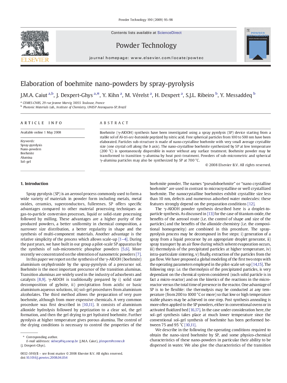 Elaboration of boehmite nano-powders by spray-pyrolysis