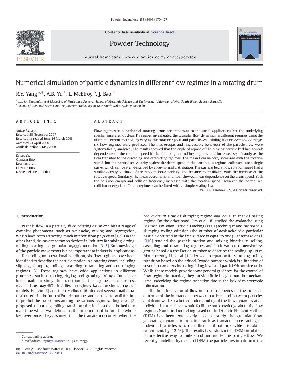 Numerical simulation of particle dynamics in different flow regimes in a rotating drum